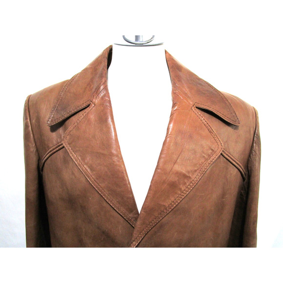EUC! Vintage 70s Europe Craft Brown Leather Jacket Men Sz 44 - Picture 3 of 12
